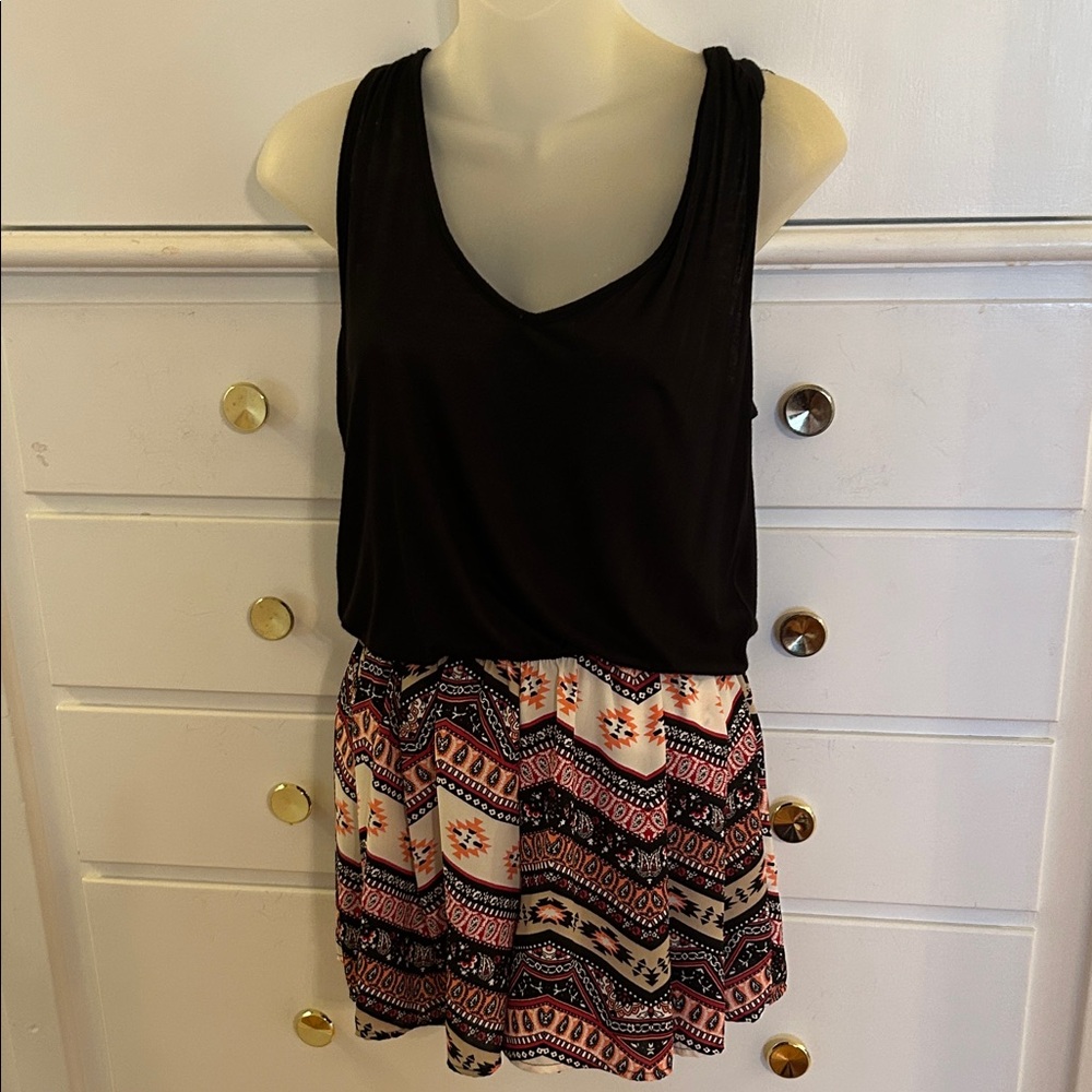 Rue21 Black Top with Multicolor Patterned Skirt